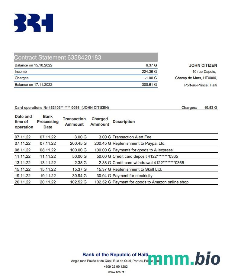 Szablon wyciągu bankowego HM Revenue & Customs, format Word i PDF